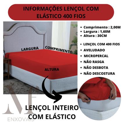 Imagem de Lençol Casal QUEEN 400 Fios 3 peças com Elástico e Fronha Hotel Pousada Barato