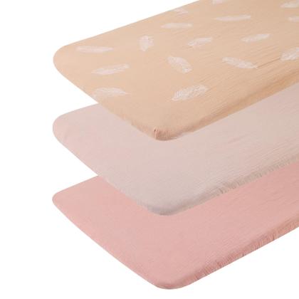 Imagem de Lençol com elástico Onacosht 33x19x8 cm, pacote com 3 unidades, algodão rosa