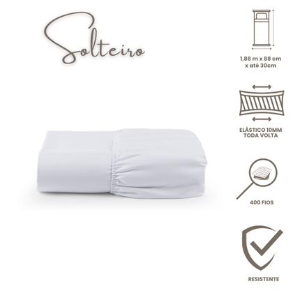 Imagem de Lençol com Elastico Solteiro 400 Fios Lençol de Baixo Avulso Toque Macio Branco