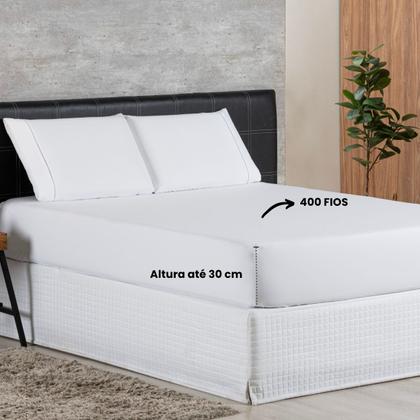 Imagem de Lençol com Elastico Solteiro 400 Fios Lençol de Baixo Avulso Toque Macio Branco