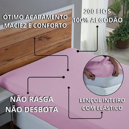 Imagem de Lençol de Baixo 200 Fios Casal com Elástico 100% Algodão Avulso Roupa de Cama Box