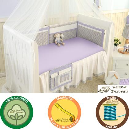 Imagem de Lençol de Berço Avulso Americano em Malha com Elástico Antialérgico Menina ou Menino- 100% Algodão - 70 cm x 1,30 m x 12 cm