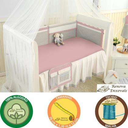 Imagem de Lençol de Berço Avulso Americano em Malha com Elástico Antialérgico Menina ou Menino- 100% Algodão - 70 cm x 1,30 m x 12 cm