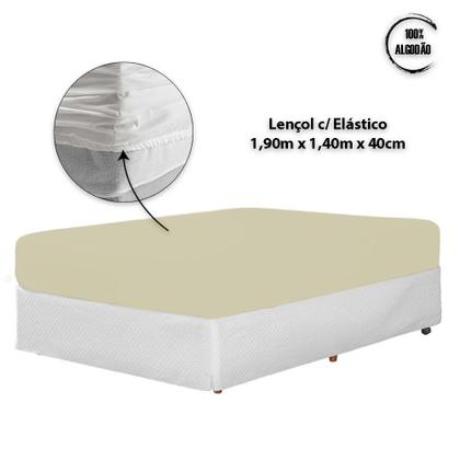 Imagem de Lençol de Cama Casal 400 Fios 3 Peças 40cm Altura 100% algodao com elastico