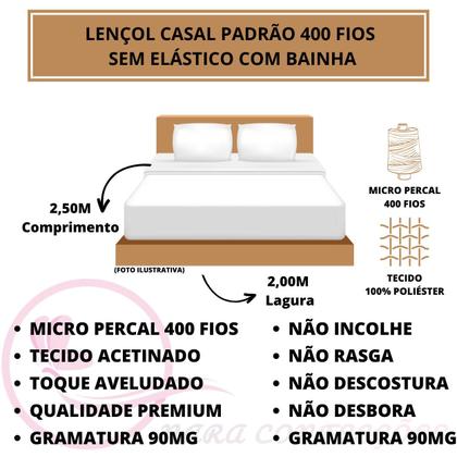 Imagem de Lençol de Cama Casal 400 Fios Liso Micro Percal Sem Elástico Cama Box Avulso