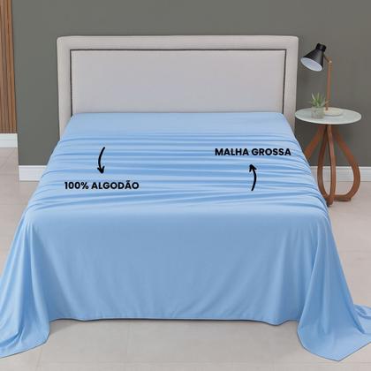 Imagem de Lençol de Cima Solteiro Malha 100% Algodão Avulso sem Elástico Azul Bebê