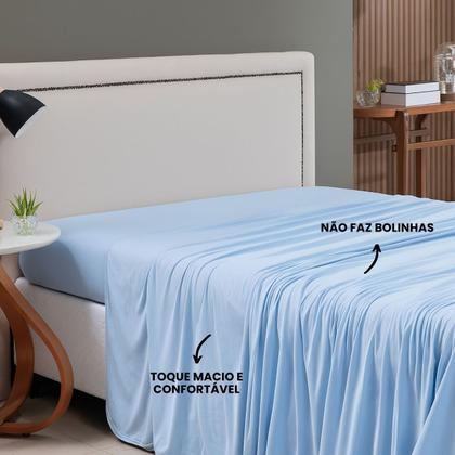Imagem de Lençol de Cima Solteiro Malha 100% Algodão Avulso sem Elástico Azul Bebê