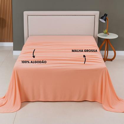 Imagem de Lençol de Cima Solteiro Malha 100% Algodão Avulso sem Elástico Salmão