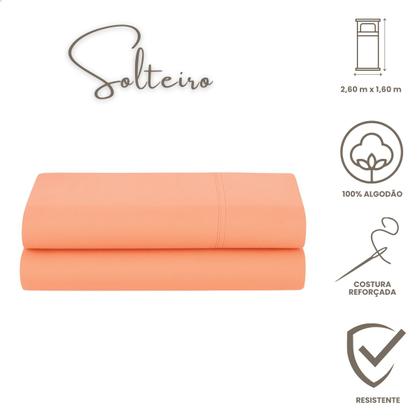 Imagem de Lençol de Cima Solteiro Malha 100% Algodão Avulso sem Elástico Salmão