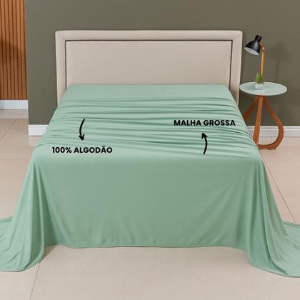 Imagem de Lençol de Cima Solteiro Malha 100% Algodão Avulso sem Elástico Verde Musgo