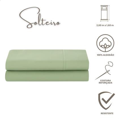 Imagem de Lençol de Cima Solteiro Malha 100% Algodão Avulso sem Elástico Verde Musgo