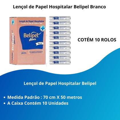 Imagem de Lençol de Papel Hospitalar de 70cm x 50m  Branco C/ 10 rolos