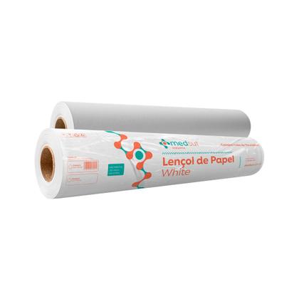 Imagem de Lençol de Rolo Hospitalar Descartável 70cm x 50m  Papel Maca White Premium  1 Rolo