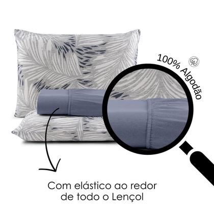 Imagem de Lençol King 3 Peças 100% Algodão com Elástico e Fronha