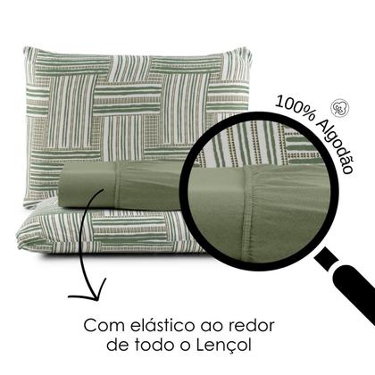 Imagem de Lençol King 3 Peças 100% Algodão com Elástico e Fronha