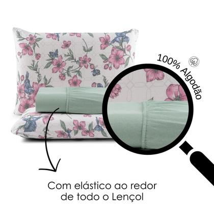 Imagem de Lençol King 3 Peças 100% Algodão com Elástico e Fronha
