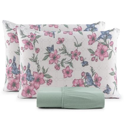 Imagem de Lençol King 3 Peças 100% Algodão com Elástico e Fronha