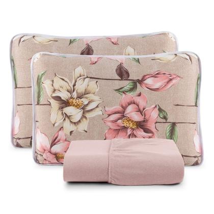 Imagem de Lençol King 3 Peças 100% Algodão com Elástico e Fronha