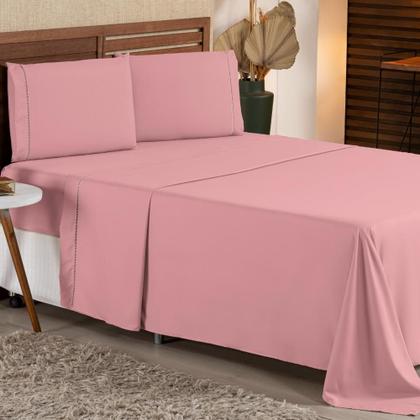 Imagem de Lençol King 3 Peças Algodão Jogo De Cama Com Elastico Em Toda Volta Reforçado