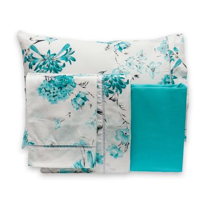 Imagem de Lençol King 6 pçs Fronhas com Ponto Palito Estampado Percal 180 fios