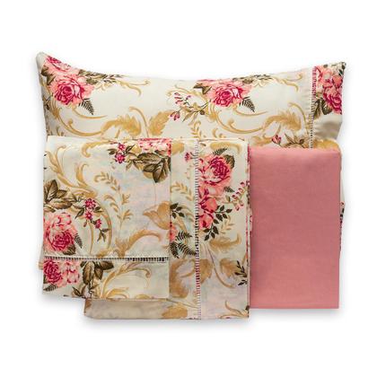 Imagem de Lençol King 6 pçs Fronhas com Ponto Palito Estampado Percal 180 fios