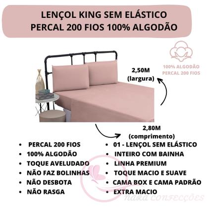 Imagem de Lençol King Size Liso Avulso Sem Elástico Percal 200 Fios 100% Algodão 01 Peça Toque Macio Qualidade