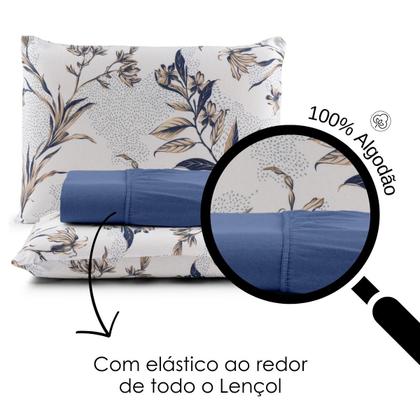 Imagem de Lençol Queen 3 Peças 100% Algodão com Elástico e Fronha