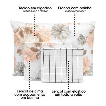 Imagem de Lençol Solteirão 3 Pçs Elástico Estampado Percal 180 Fios
