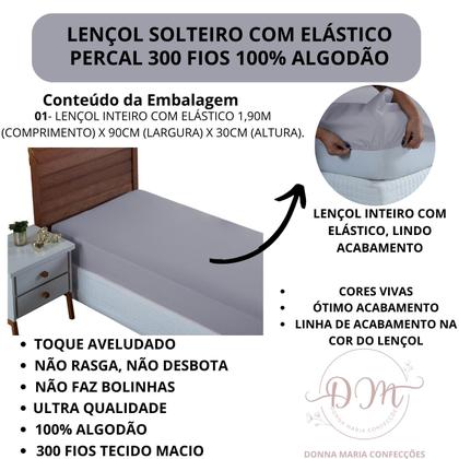Imagem de Lençol Solteiro 100% Algodão Menino Menina com Elástico Percal 300 Fios Cama Box Avulso