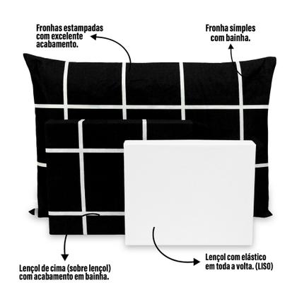 Imagem de Lençol Solteiro 3 pçs Estampado Percal Flex 400 Fios Toque Macio