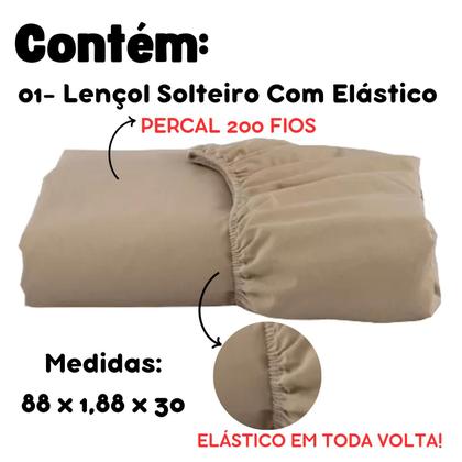 Imagem de Lençol Solteiro Avulso Com Elástico Percal 100% Algodão 200 Fios 