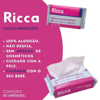 Imagem de Lenços de Algodão Multiuso p/ Limpeza e Cuidado 50 Unidades Ricca