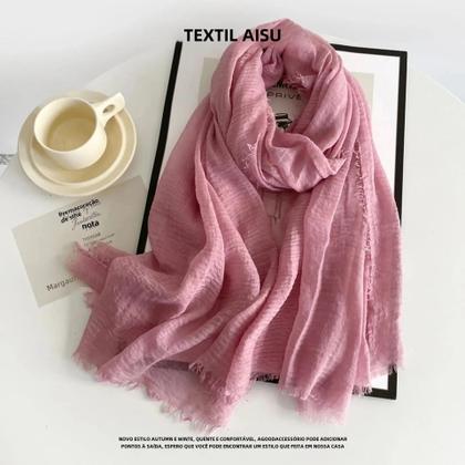 Imagem de Lenços Femininos Longos de Algodão e Linho - Hijab Xale Liso