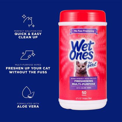 Imagem de Lenços umedecidos para animais de estimação para gatos Aloe Vera Fresh Scent 50 ct x12