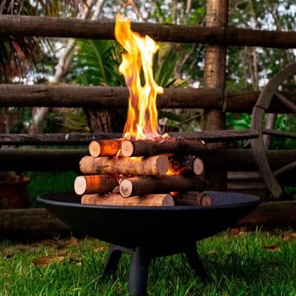 Imagem de Lenheiro Lareira a Lenha de Ferro Fundido Cor Preta e Envelhecido para Área Externa