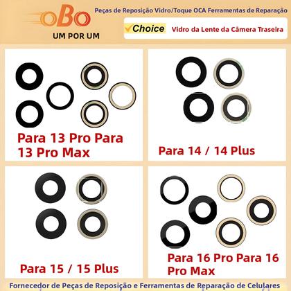 Imagem de Lente De Câmera Traseira Para iPhone 13 14 15 16 pro MAX MINI Com Adesivo Para Substituição