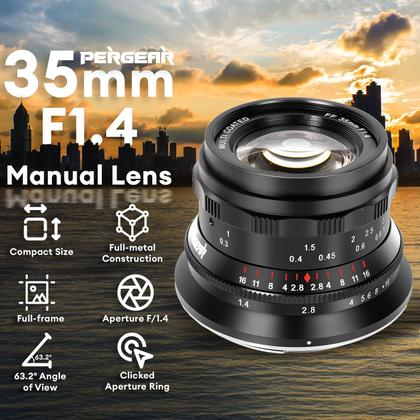 Imagem de Lente PERGEAR 35mm f/1.4 para Câmeras Full-Frame com Montagem L - Foco Manual