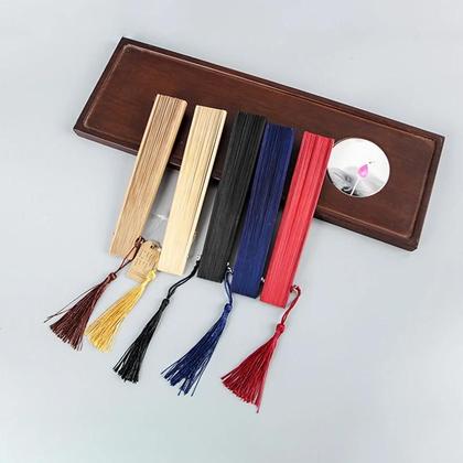 Imagem de Leque De Bambu Pequeno Dobrável Estilo Chinês Clássico Simples Com Franjas Para Apresentações De