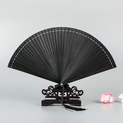 Imagem de Leque De Bambu Pequeno Dobrável Estilo Chinês Clássico Simples Com Franjas Para Apresentações De