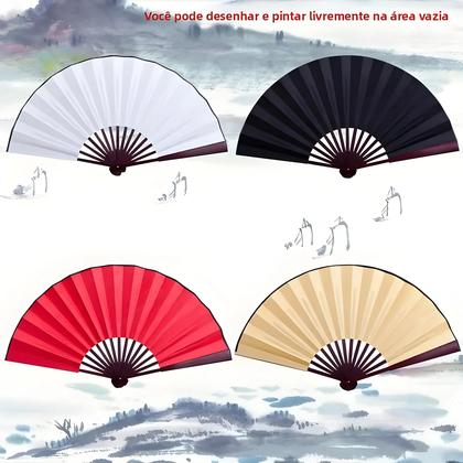 Imagem de Leque Dobrável De Seda Em Branco 10.6 E 13 Polegadas, De Madeira E Bambu, Estilo Antigo Chinês Para