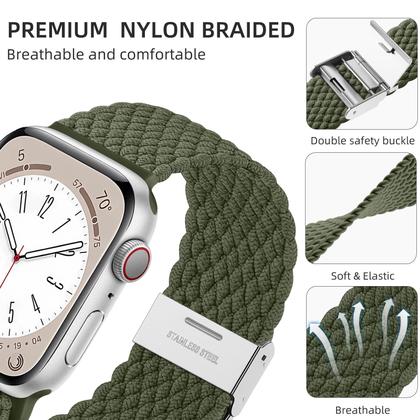 Imagem de Lerobo 2 Pack Solo Loop Trançada para Apple Watch, 38-49mm, Nylon (preto/Verde Exercito)