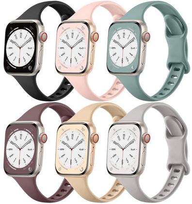 Imagem de Lerobo 6 Pulseiras Slim Silicone Compatíveis c/ Apple Watch 38mm-49mm (Cores Variadas)