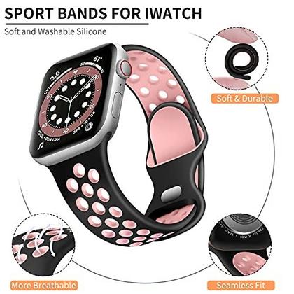 Imagem de Lerobo Pulseira de Silicone Respirável Compatível com Apple Watch (Preto/Rosa)