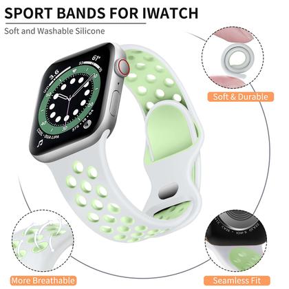 Imagem de Lerobo Pulseira Esportiva de Silicone para Apple Watch, 38-49mm (branco e Verde)