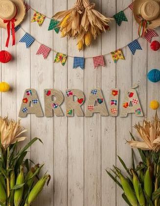 Imagem de Letreiro Juta Arraiá 60cm Decoração Festa Junina Painel Barraca São João Rústico - Envio Imediato