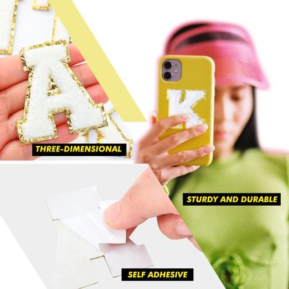 Imagem de Letter Patches Yilloog 104 unidades autoadesivas em chenille branco