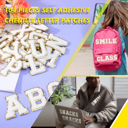 Imagem de Letter Patches Yilloog 104 unidades autoadesivas em chenille branco