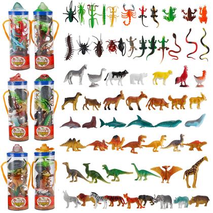 Imagem de Liberty Importa mini brinquedos de figura animal em tubos 78 peças  Inclui Farm Zoo Safari Dinossauro Dinossauro Dinossauro Réptil Criaturas Oceânicas  Estatuetas de vinil de plástico realista (6 recipientes)