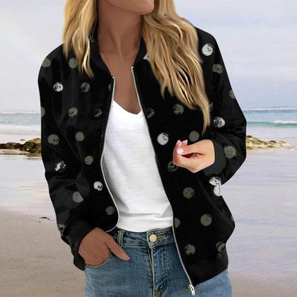 Imagem de Lightning Deals Of Today Prime, jaqueta de chuva feminina plus size casual com estampa floral, jaquetas bomber com zíper, casacos 2024, moda outono e inverno, blusão, roupa leve com bolsos (preto C, grande)