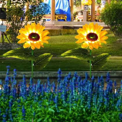 Imagem de Lightoos solares de girassol ao ar livre, pacote com 2 luzes solares de jardim, luzes de flores solares impermeáveis para jardim, caminhos, quintal, pátio, quintal decorativo